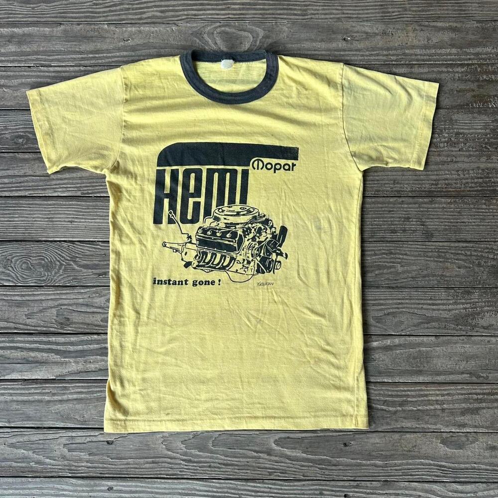 70s mopar hemi dodge t shirt size mens medium yellow